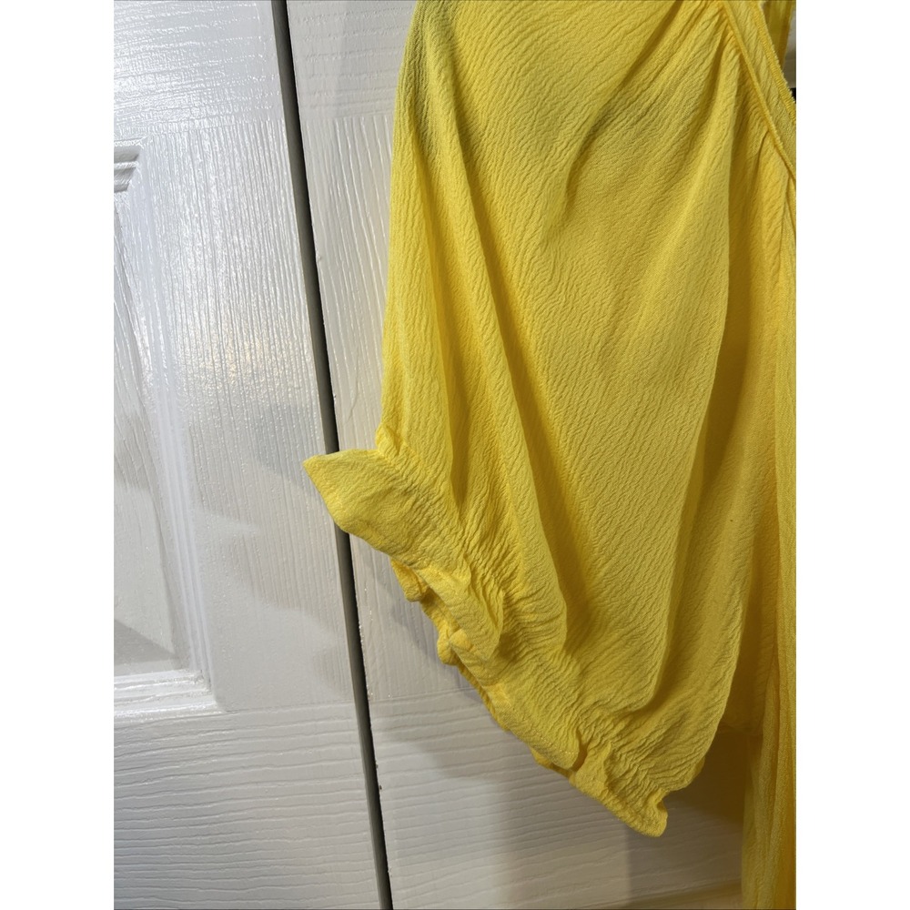 UMGEE Women's Yellow Ruffle Puff Sleeve Tiered Dress Cut-out Design Size Medium - Picture 3 of 9